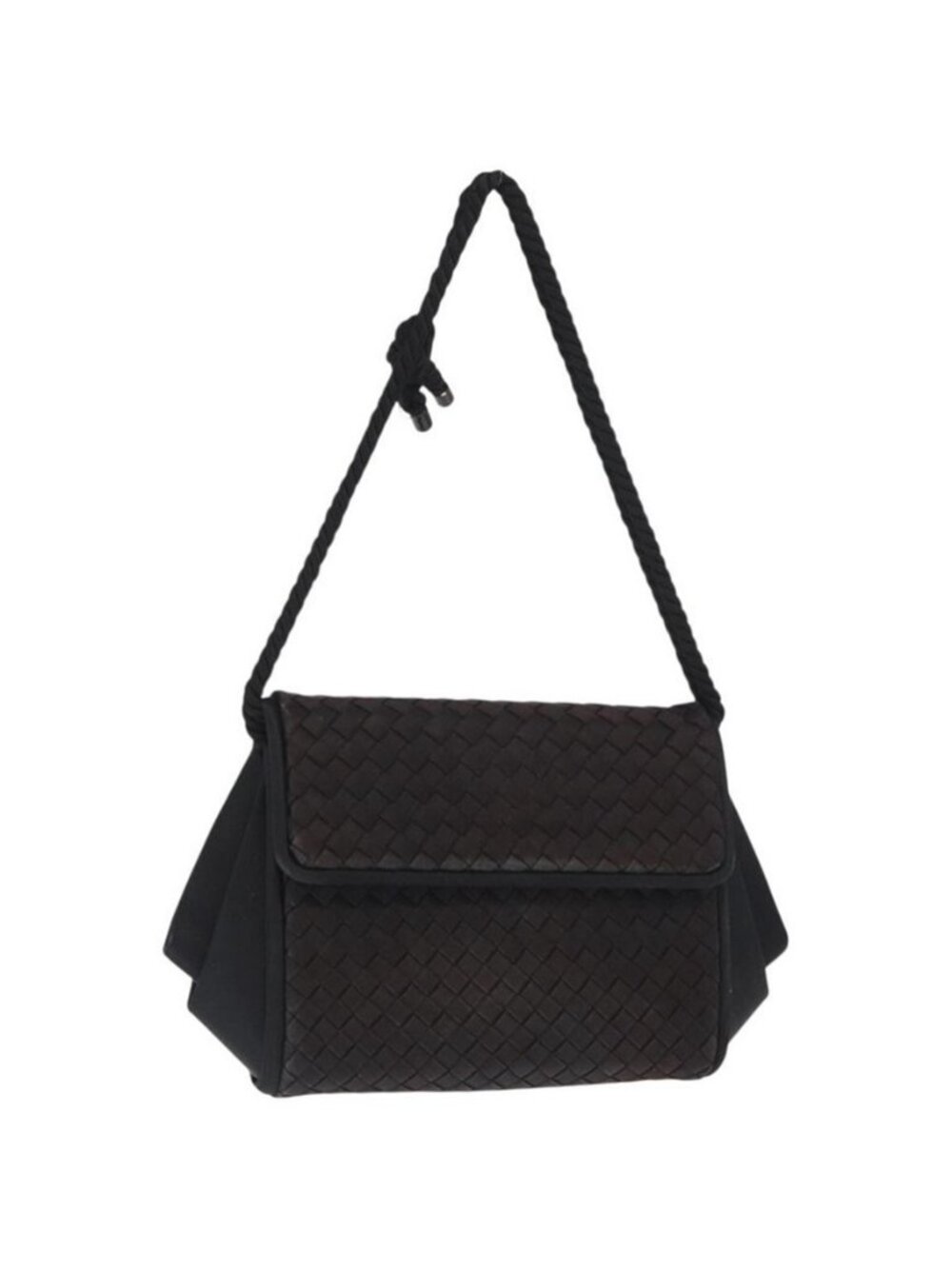 Authentic BOTTEGA VENETA INTRECCIATO Shoulder Bag Satin Black Gold